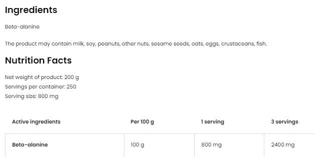 Beta alanina em pó 200 gramas