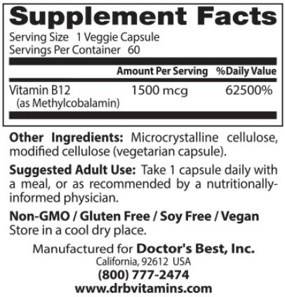 Melhor B12 totalmente ativo / metilcobalamina 1500 mcg - 60 cápsulas