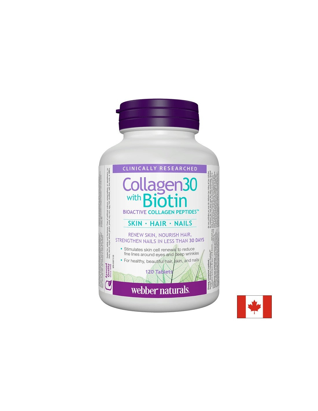 Collagen30® met biotine / collageen (bioactieve collageenpeptiden) met biotine, 120 tabletten <tc>Webber Naturals</tc>