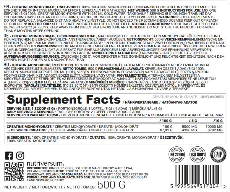 Kreatin monohidrat v prahu - 500 gramov