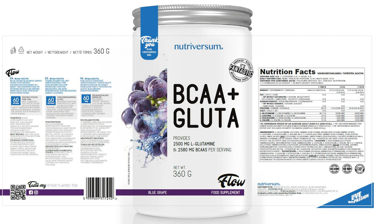 BCAA + Gluta milteliai | Srautas - 360 gramų