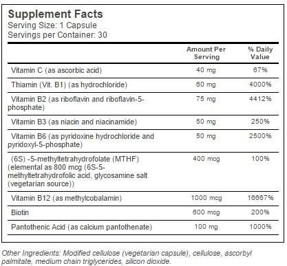 Parim täielikult aktiivne B kompleks | Quatrefolic® -ga - 30 kapslit