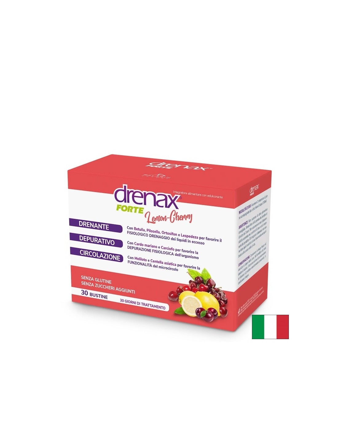 Diuretic detox formula - Drenax - Drenax® with white birch, blackcurrant and mouse ears, 30 sachets, lemon and cherry flavor