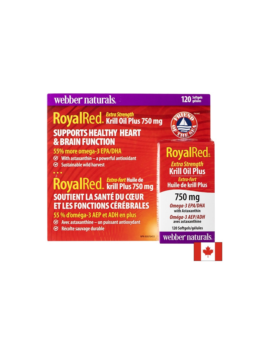 Triple combination to support the heart and brain - Krill oil + Omega-3 and astaxanthin RoyalRed, 120 softgel capsules
