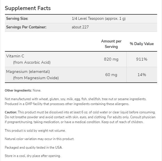 Magnesium Ascorbate Powder | Pure, Buffered Vitamin C - 227 грама - Feel You