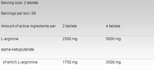 Arginine AKG / Aakg 1250 mg - 120 Pëllen