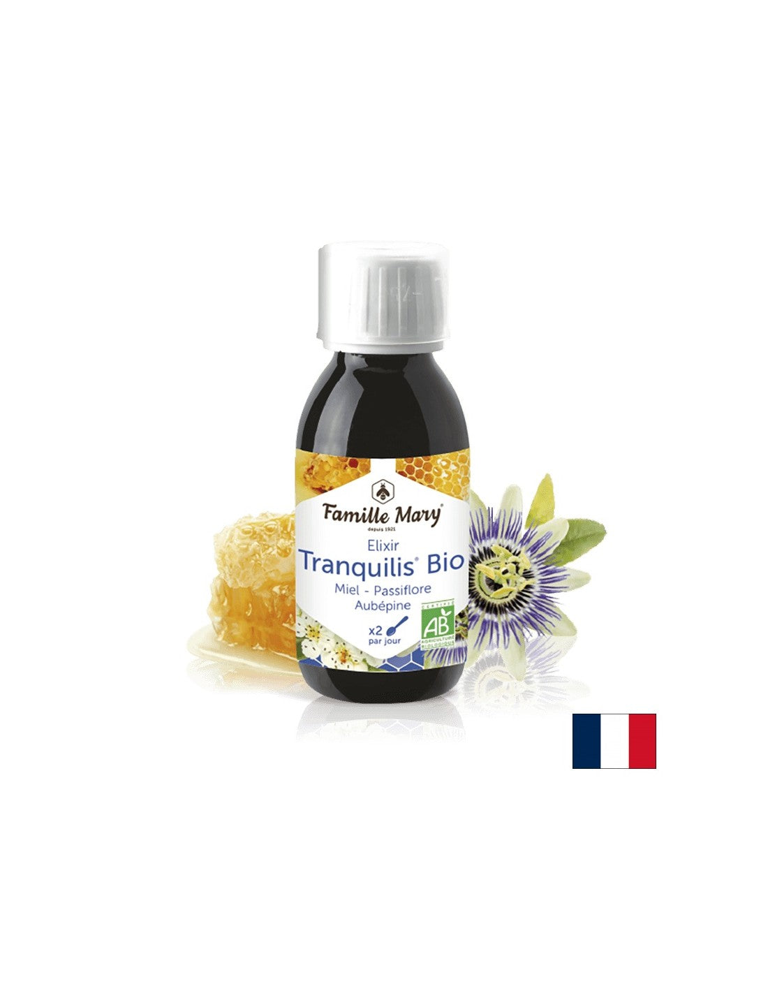 Elixir Tranquilis Bio Miel Passiflore Aubépine/ Bio syrup with bee honey, passionflower, hawthorn / Peaceful sleep, 125 ml Famille Mary