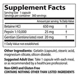 Geriausias betaine HCl 650 mg / su „Pepsin & Gentian Bitters“ - 120 kapsulių