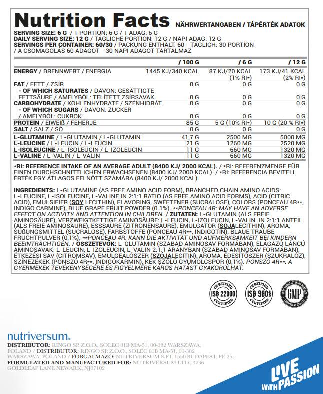 BCAA + polvo de gluta | Flujo - 6 gramos