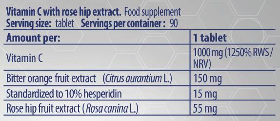 Vitamina C 1000 / com quadris de rosas e laranja amarga - 90 comprimidos