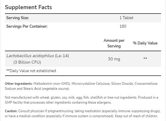 Acidophilus Three Billion - 180 Таблетки