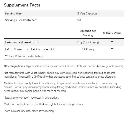 Argininas/ornitinas 500/250 mg - 250 kapsulės