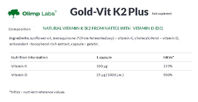 GOLD-Vit K2 Plus 30 капсули - Feel You