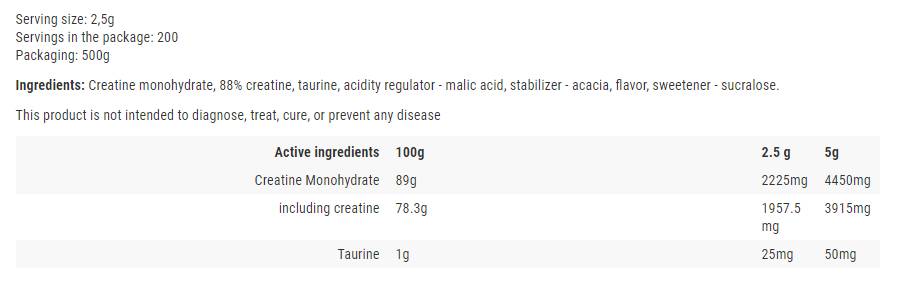 Polvo de monohidrato de creatina - 500 gramos