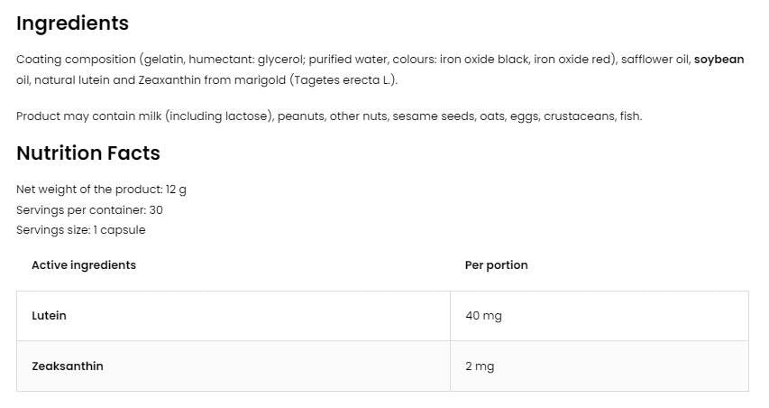 Lutein Forte / mam Unshaxanthin - 30 Gelkomples