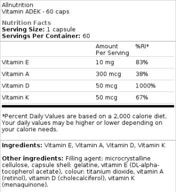 Vitamin ADEK / Vitamin A, D, E, K 60 капсули - Feel You