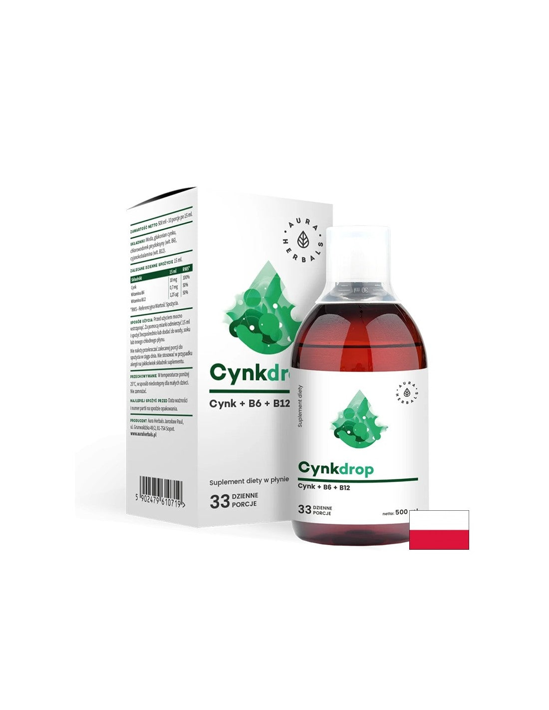 Imunitetas ir nervų sistema - cinkas + vitaminas B6 ir B12, 500 ml Aura Herbals