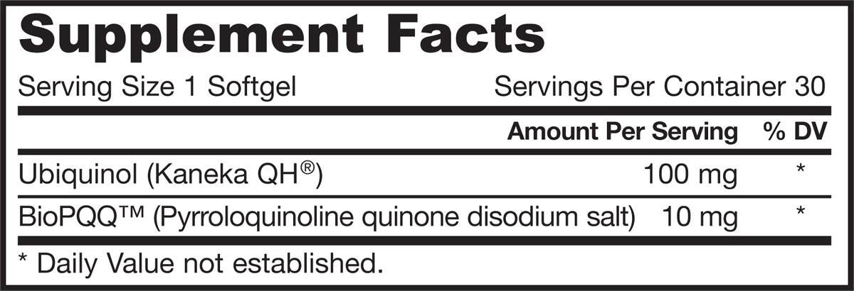 QH + PQQ (ubikinool + pürrolokinoliin kinoon) - 60 geeli kapslit