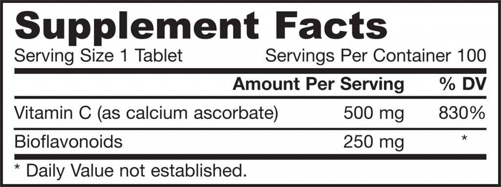 Buffed Vitamin C + Citrus Bioflavanoiren 750 mg - 100 Pëllen