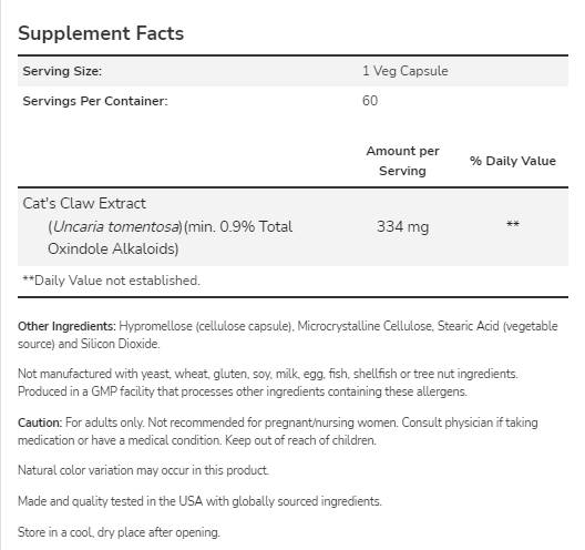 Cat's Claw Extract - 60 capsules