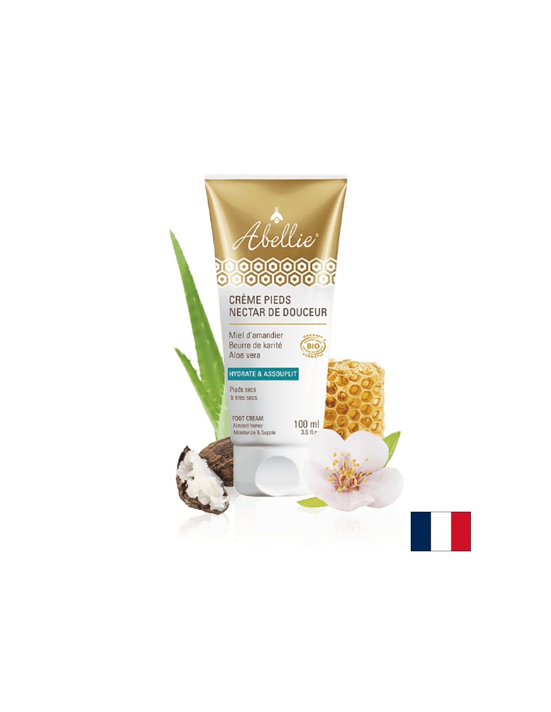 Crema hidratante de pie y talón con miel de almendras, manteca de karité, aloe vera, 100 ml