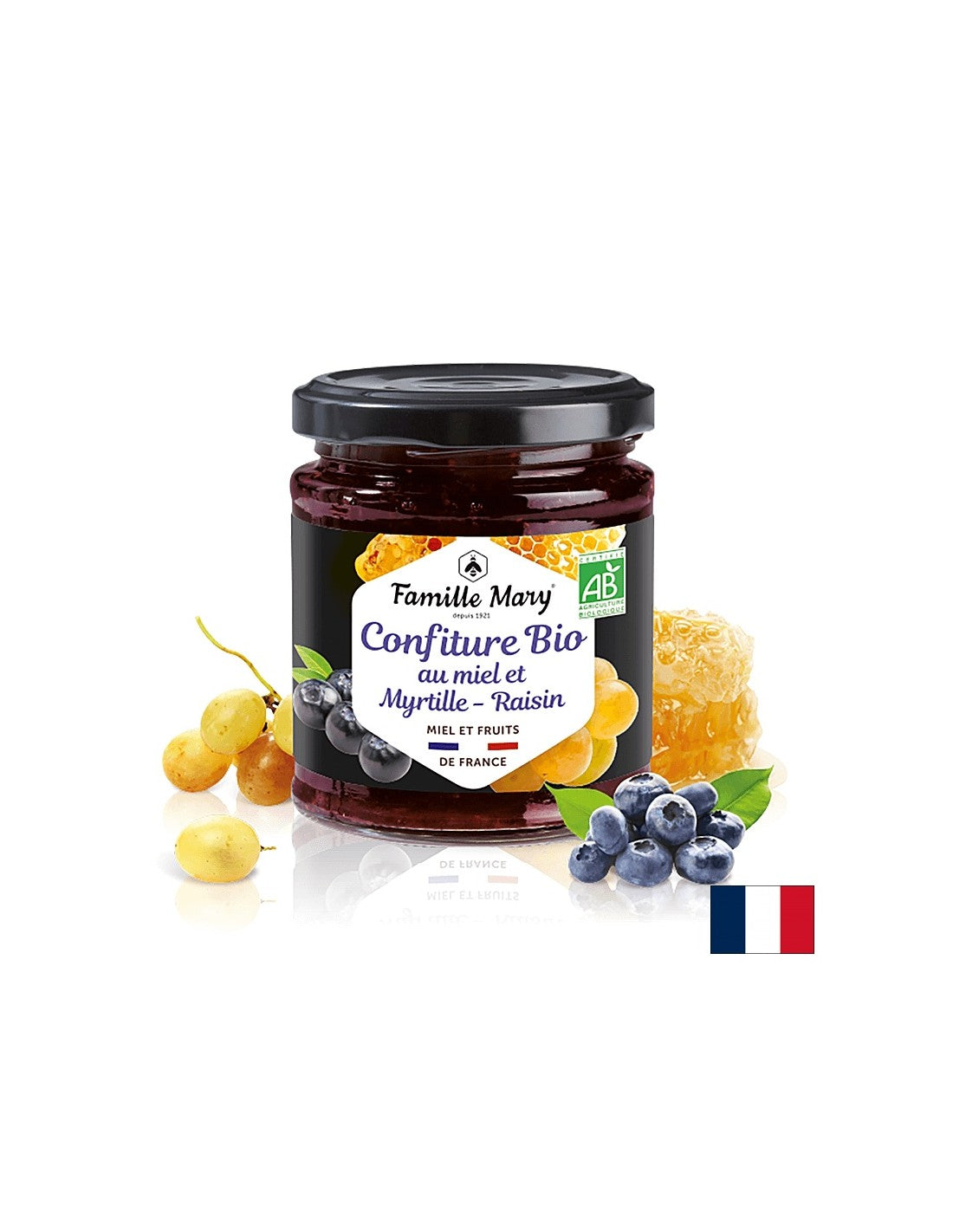 Marmellata da miele biologico, mirtilli e uva, 220 g