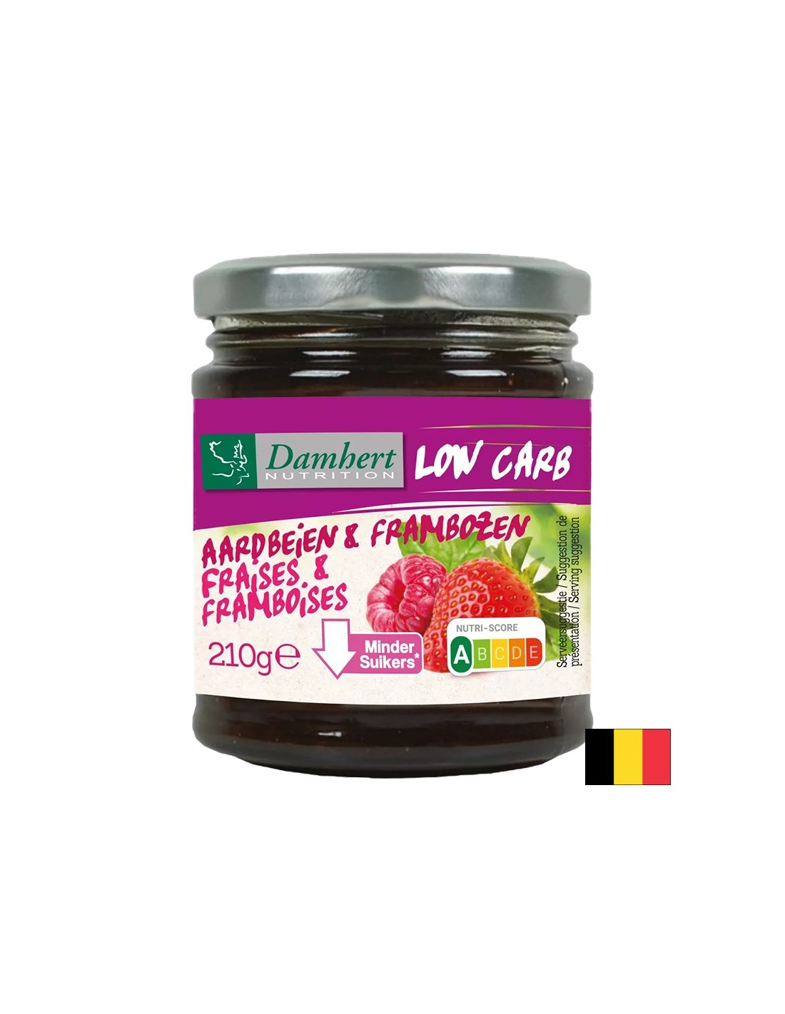 Raspberry and strawberry jam with low sugar and carbohydrate content, 210 g