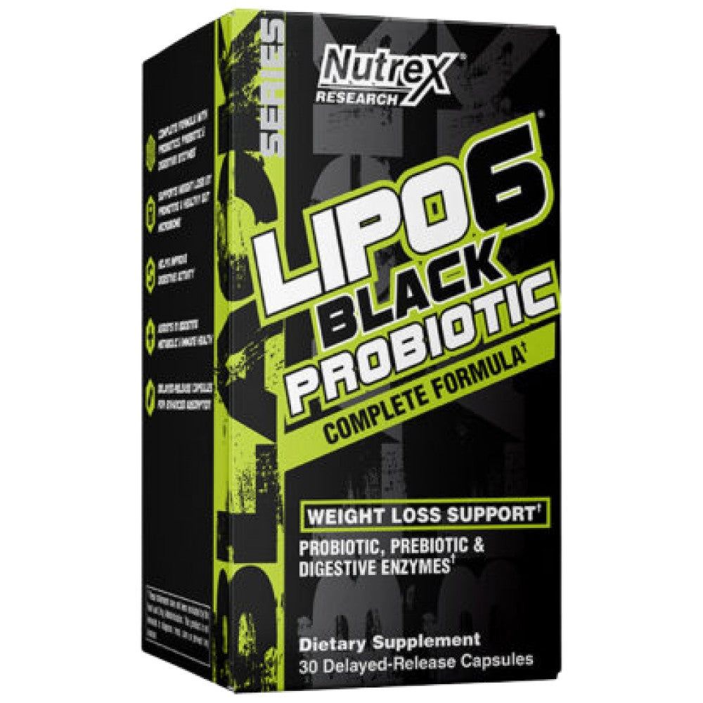 Lipo 6 Black Probiotic | Complete Formula with Prebiotic + Digestive Enzymes - 30 капсули - Feel You