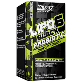 Lipo 6 Black Probiotic | Complete Formula with Prebiotic + Digestive Enzymes - 30 capsules - Nutra Best Europe