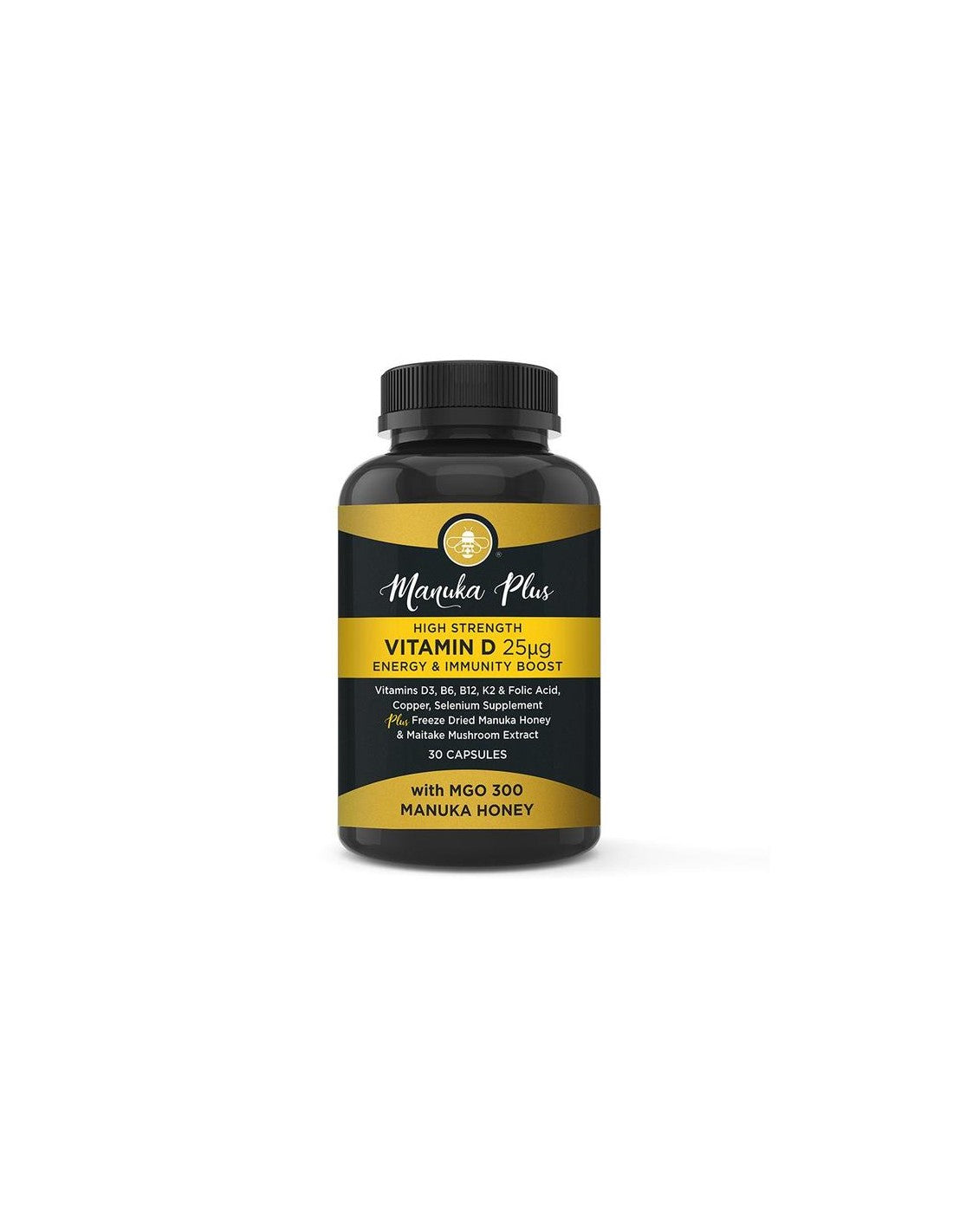 Manuka Plus High Strength Vitamin D3 25 µg  Energy & Immune Boost / Формула за силен имунитет с мед от манука, 30 капсули - Feel You