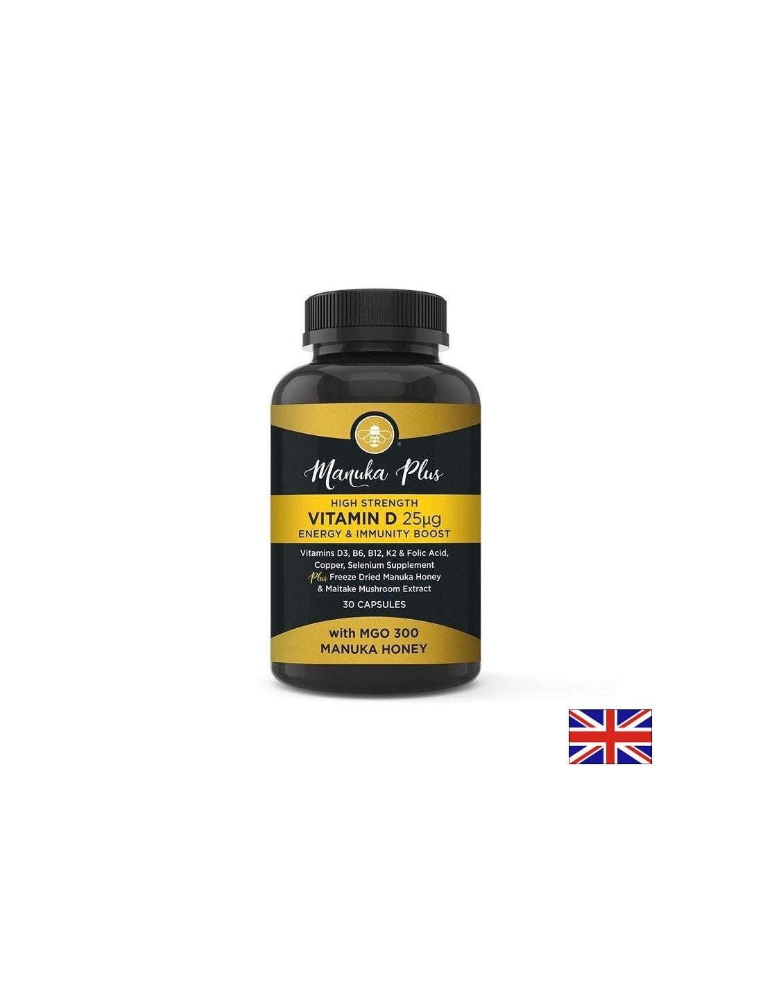 Manuka plus vysoká pevnost vitamín D3 25 µg energie a imunitní posílení / vzorec pro silnou imunitu s manuka medem, 30 tobolek