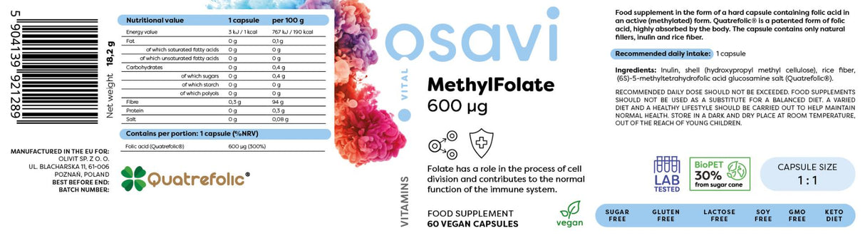 Methylfolat 600 mcg | Mit Quatrefolic® - 60 Kapseln