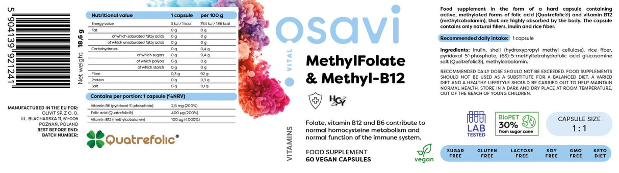 Metilfolat și metil-B12 | Cu quatrefolic® - 60 capsule