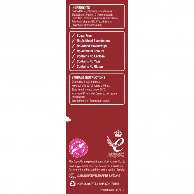 Hierro + vitamina C + vitamina B12 + gotas de ácido fólico para niños (mini gotas de hierro) 50 ml de natureSid