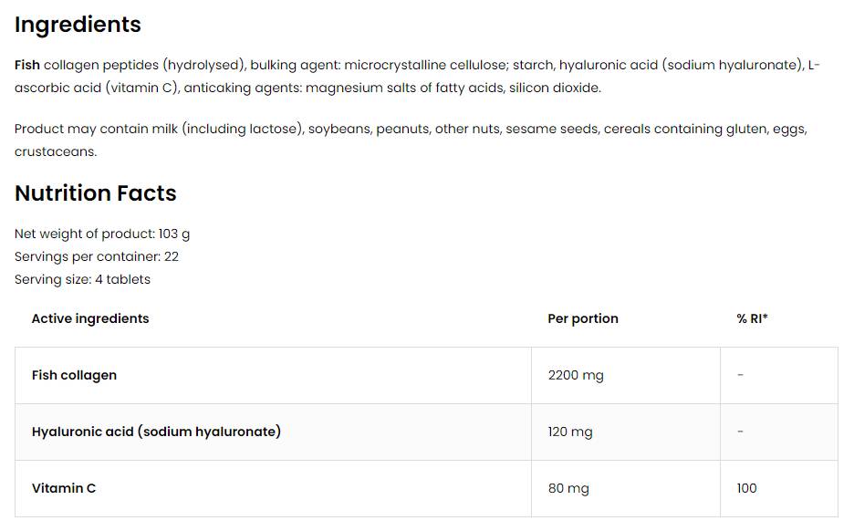 Colágeno marinho / + ácido hialurônico e vitamina C - 120 cápsulas