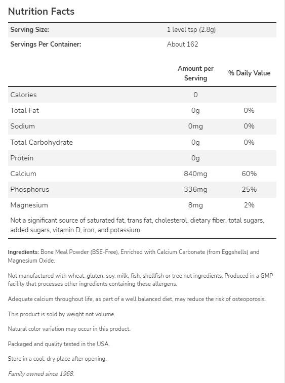 Bone Meal Powder | Excellent Calcium Source - 454 grams