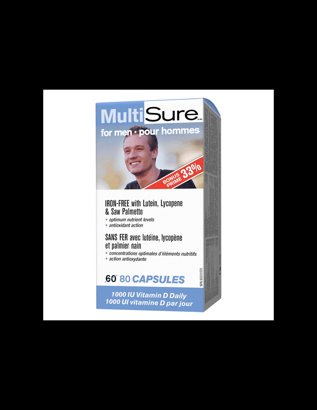 MultiSure® Men / Мултивитамини за мъже (с лутеин, ликопен и сао палмето), 80 капсули - Feel You