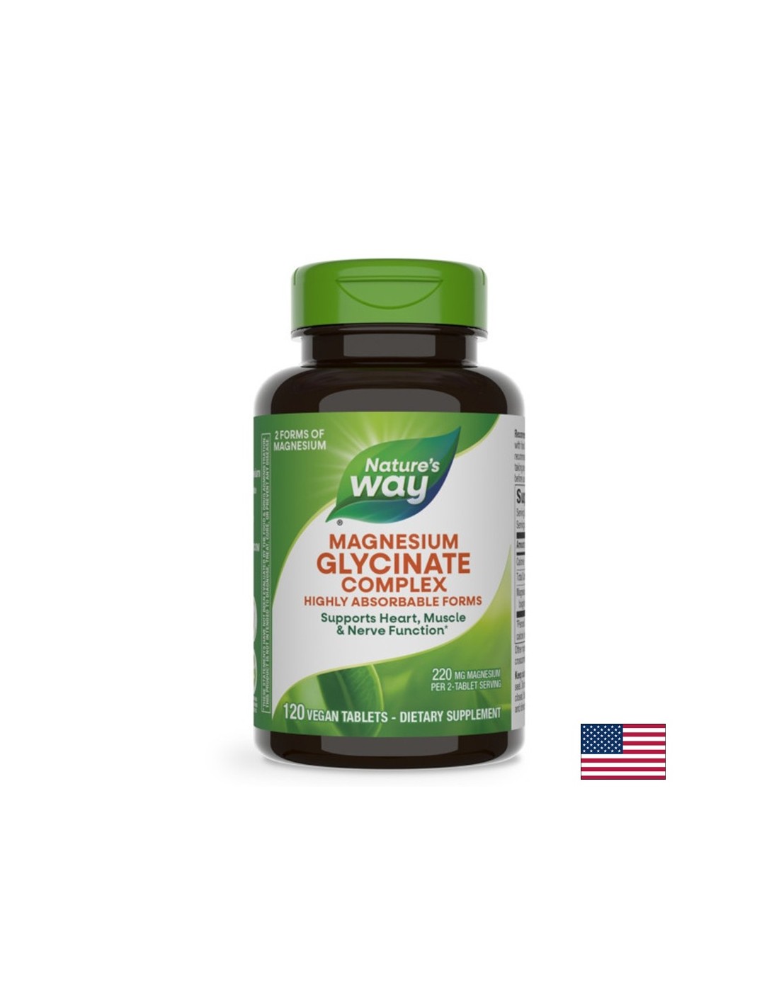 Funcția musculară, sănătatea inimii și neurologice - Magneziu (bisglicinat, malat), 110 mg x 120 V-comprimate