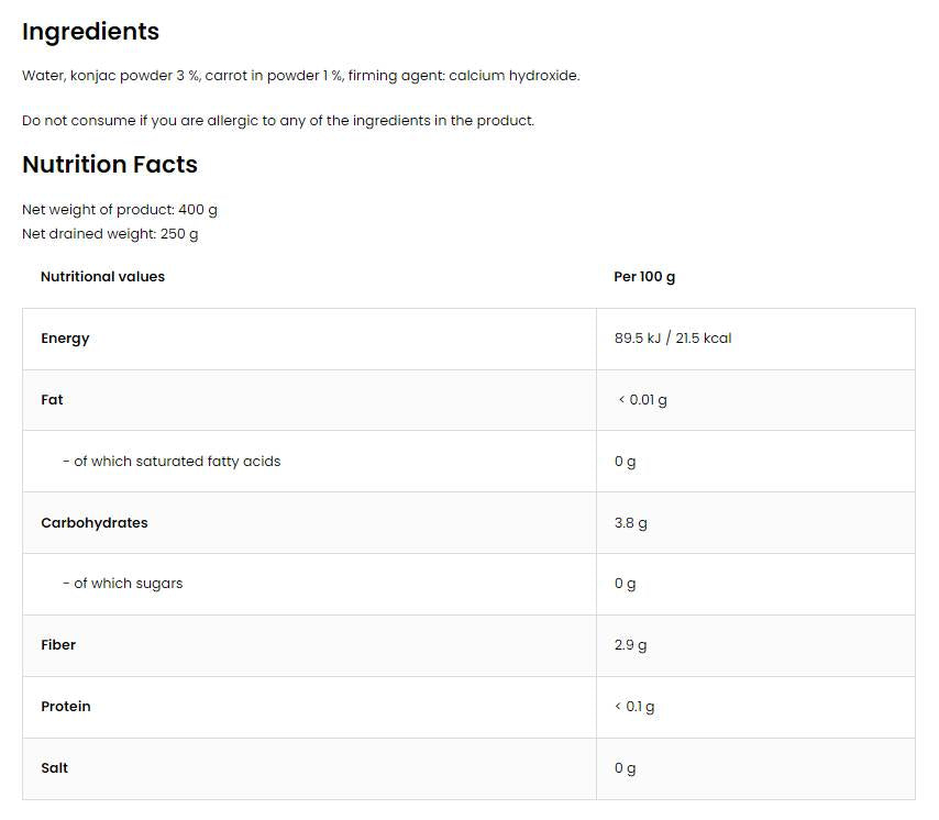 Diet Spaghetti + Carrot / Keto-Friendly Low-Calorie Konjac Noodles 400 grams