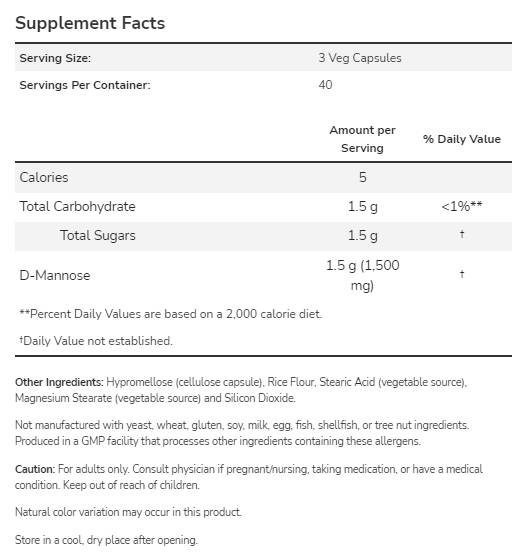 D -Mannose 500 mg - 240 cápsulas