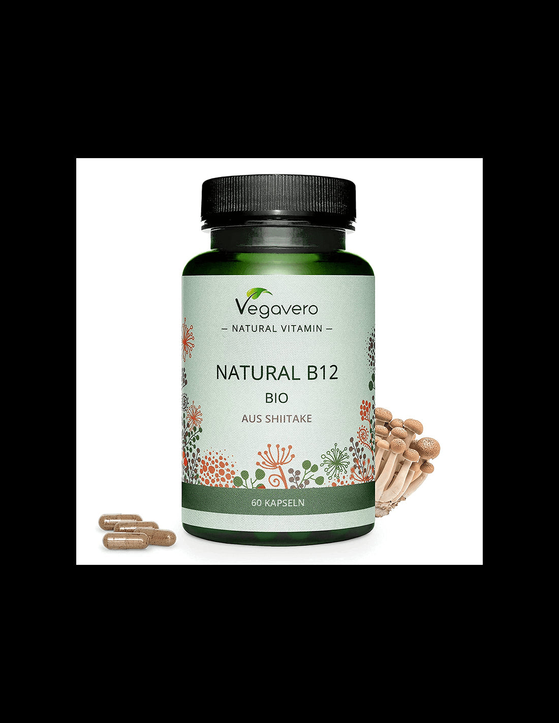 Natural B12 BIO aus Shiitake/ Витамин В12 (от био медицински гъби шийтаке), 60 капсули, 100% Vegan Vegavero - Feel You