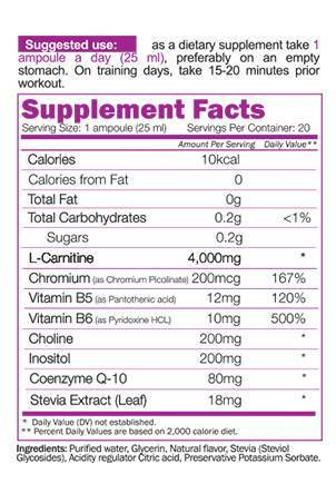 L -karnitino skystis 4000 šūvių - 25 ml