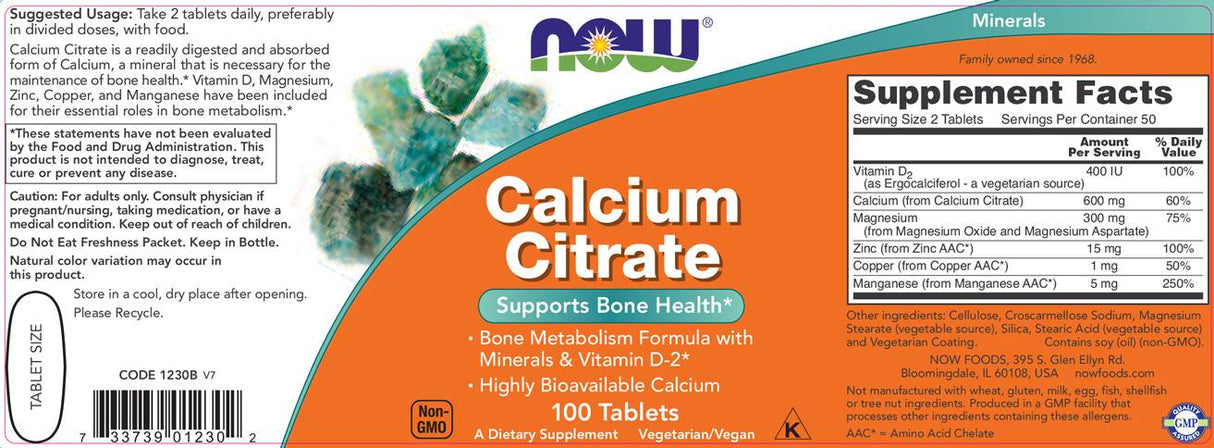 Citrat de calciu cu minerale și vitamina D-2 300 mg - 100 tablete