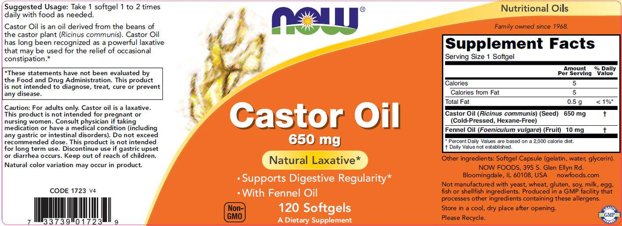 Castor Oil 650 mg - 120 Гел капсули - Feel You