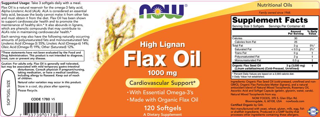 Flax Oil (High Lignan) 1000 mg - 120 gel capsules