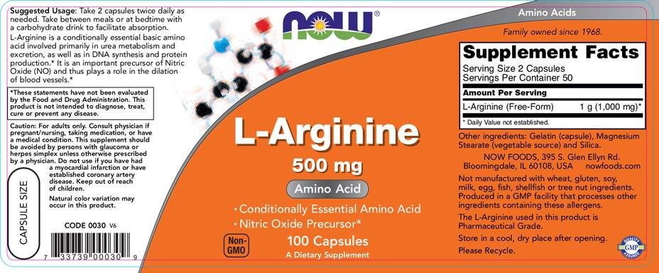 L -arginina 500 mg - 100 cápsulas