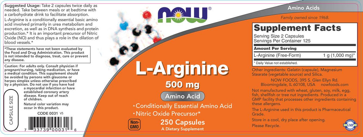 L -argininas 500 mg - 100 kapsulių