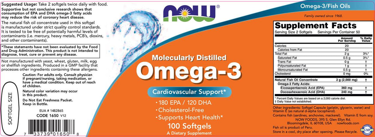 Omega 3 1000 mg / molekulinė distiliuota - 100 gelio kapsulių