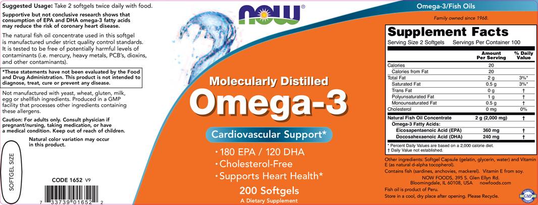 Omega 3 1000 mg / molekulinė distiliuota - 200 gelio kapsulės