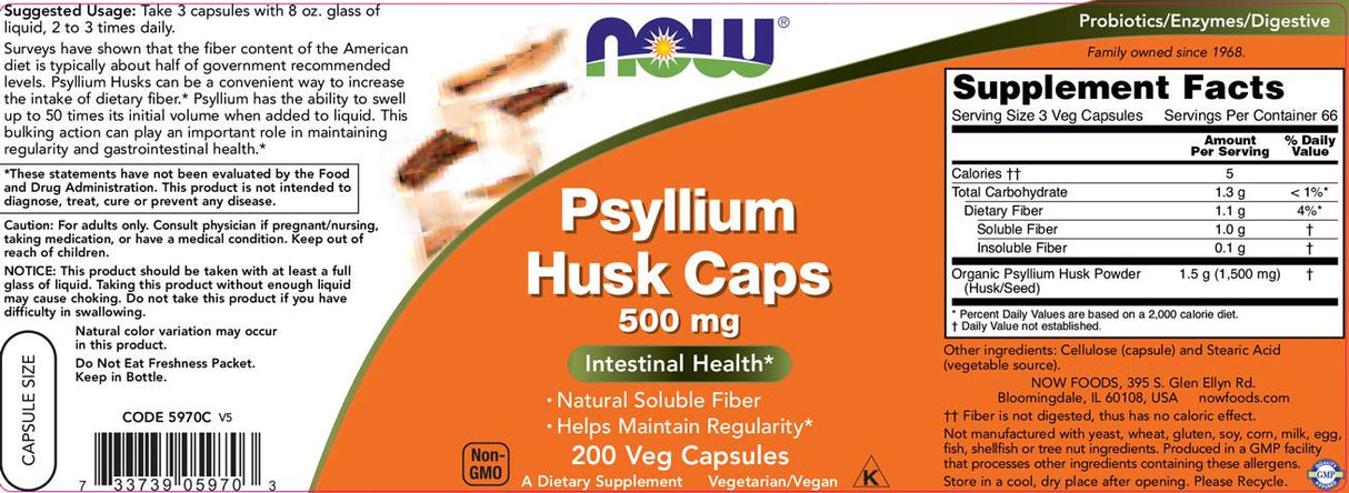 Psyllium lukštų dangteliai 500 mg - 200 kapsulių